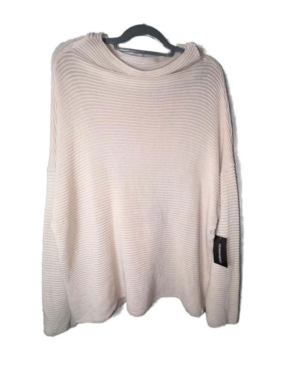 PERMANENT Oversized Ribbed Mock Neck Sweater, Beige, Size XL